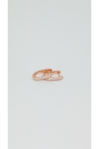 Taşlı Rose Kaplama 925 Ayar Gümüş Halka Küpe Gümüş