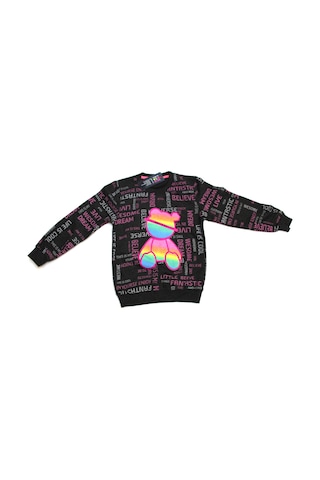 Milenawear By Milena Kız Melajlı Yazı Baskılı Bisiklet Yaka Kız Sweatshirt Siyah