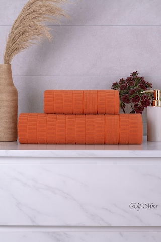 Banyo Havlu Seti %100 Pamuk 2 Parça 50 90 + 90 150 Cm Soft Comfort Turuncu
