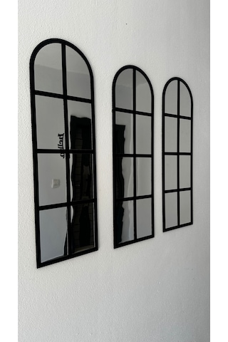 Pleksi Aynalı Siyah Mdf 3lü Duvar Penceresi 80x25 Cm Siyah