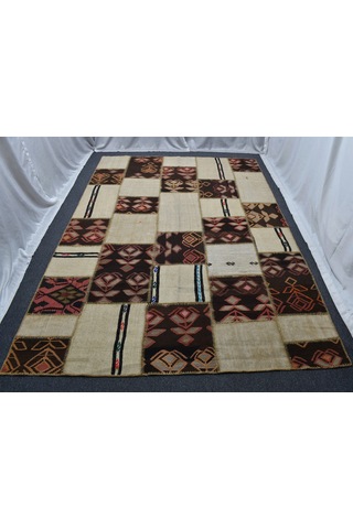 Zehra Abla Halı Yeni El Dokuma 7.5m2 Kırkyama Patchwork Kendirli Yün Kilim 6333