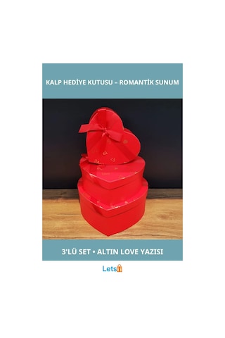3'lü Şık Kırmızı Kalp Hediye Kutusu Romantik Sunumlar İçin İdeal