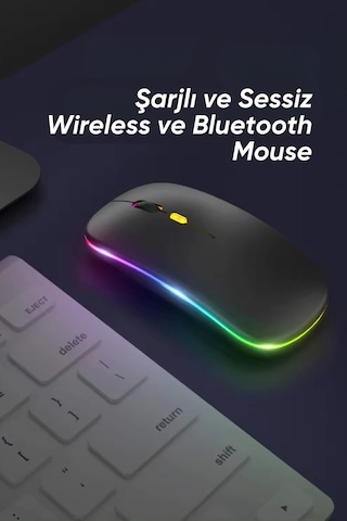 Maxgo 3147 Kablosuz Wireless 2.4g Bluetooth Sessiz Mouse Şarj Edilebilir Rgb Renkli Ergonomik Tasarımlı