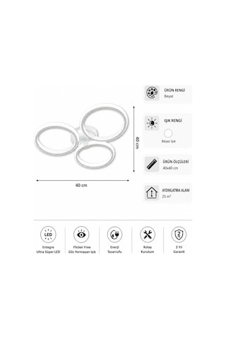 AvizeGO Yuno Led Plafonyer Avize Beyaz Işık