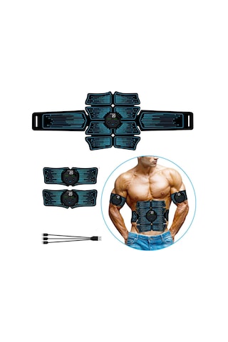 Kosona Kas Geliştirici Seti: Karın Ve Kol Erişimcileri, 10 Mod 20 Seviye, Lcd Ekranlı, Usb Şarjlı 3 Ana Ünite, 2 Kol + 1 Karın Kemer Mavi