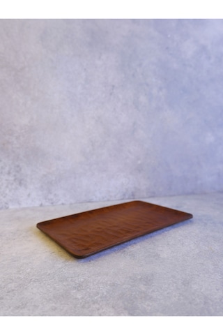 Justwood 4 Lü Ligna Melamin Ahşap Rölyefli 16x26 Cm Servis Tabağı, Sunum Tabağı, Pasta Tabağı, Sunumluk Koyu Kahverengi
