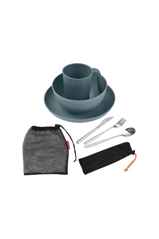 Neevoyu "taşınabilir Buğday Sapı Kamp Yemek Takımı: Kase, Tabak, Bardak Ve Çelik Çatal-bıçak Seti" Mavi