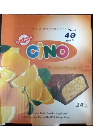 Cino Sütlü Çikolata Kaplı Portakal Parçalı Bar / 25 Gram X 24 Adet