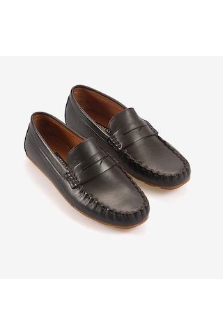 Kemal Tanca Erkek Hakiki Deri Bağcıksız Kauçuk Tabanlı Loafer A9408 Kahverengi