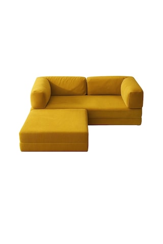 Herev 160 X 160 Sünger Yataklı Köşe Takımı L Tipi Şark Köşe Takımı Fitilli Kadife Yıkanabilir Ve Değiştirilebilir Kumaş Köşe Koltuk Hardal Sarı