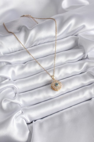 316l Çelik Gold Renk Zirkon Taşlı Göz Model Kadın Kolye Gri