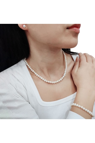 Chavin Doğal Inci Kolye Küpe Bileklik 925 Ayar Gümüş Set Df91 (478255530)