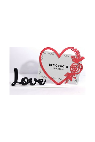 Love Tasarımlı Kalp Ve Gül Detaylı Fotoğraf Standı - Kişiye Özel Romantik Hediyelik Çerçeve