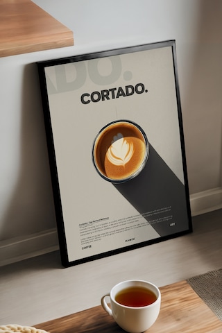 Cortado Kahve Siyah Ahşap Çerçeveli Poster, Dekoratif Duvar Tablosu