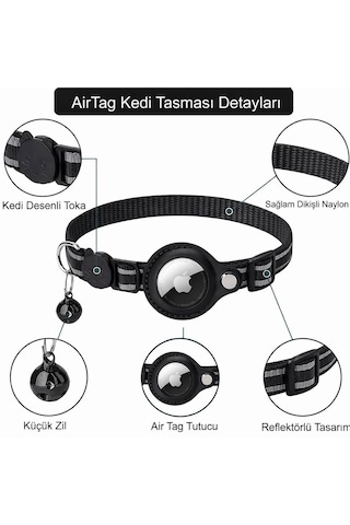 Yacel Ycl Airtag Uyumlu Tutucu Özellikli Kedi Tasması Reflektörlü Ve Zilli Siyah