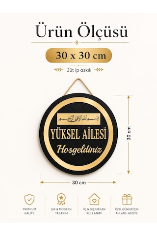 Besmele Tablo Kişiye Özel Gold Pleksi Ahşap Kapı Süsü Dış Kapı İsimliği Dekoratif Kapı Tabelası Siyah