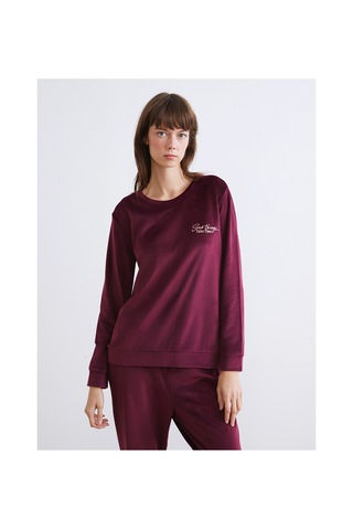Lcw Dream Mürdüm Bisiklet Yaka Nakışlı Kadife Kadın Pijama Takımı