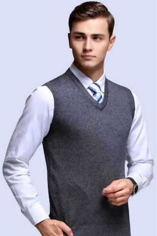 Tezzgelsin Erkek V Yaka Triko Tüylenmez Süveter Erkek Slim Fit Süveter Füme