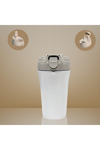 Paslanmaz Çelik Bardak Mug Termos 380 Ml Çift Katmanlı, Sızdırmaz Kapaklı-283 Krem