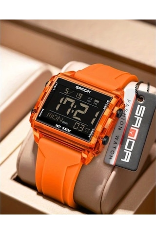 Primepickings Sanda Erkek Digital Saat Kronometre Alarm 5atm Su Geçirmez Transparent Turuncu Diğer