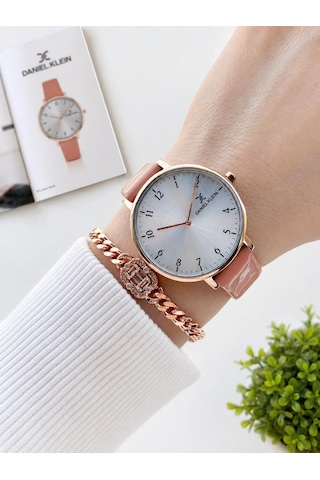 Daniel Klein Deri Kordonlu 2 Yıl Garantili 3 Atm Suya Dayanıklı Kadın Kol Saati+bileklik Bd.12810.5 Rose Gold