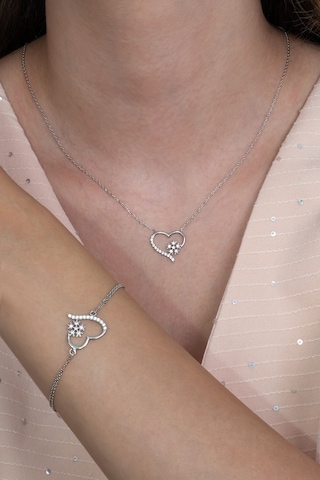 Gümüş Kalp Kar Tanesi Kolye Ve Bileklik Seti Taşlı Wss09
