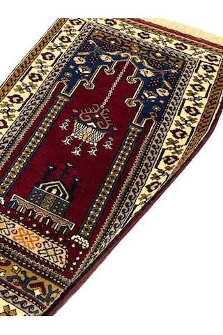 El Dokuma Sıfır Yahyalı Namazlık 80x130 Kök Boya %100 Yün Seccade Kırmızı