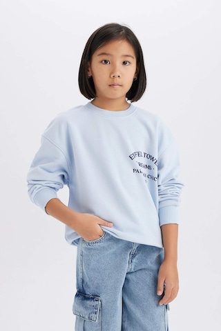 DeFacto Kız Çocuk Relax Fit Bisiklet Yaka Baskılı Sweatshirt D8546A825SPBE745 Mavi