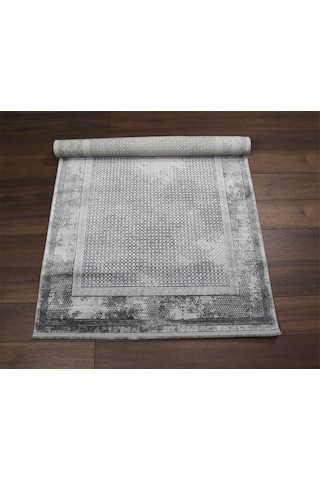 Madalyon Seri Gri Çerçeveli Motif İşlemeli Altı Kaymaz Makine Dokuma Halı 17199-852 Beyaz