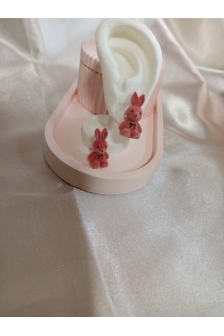 Pembe Peluş Tavşanlı Küpe