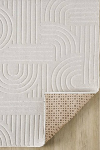 Krem Modern Desenli Kaymaz Tabanlı Rulo Yolluk Halı 3017n11
