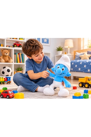 Oyuncak Peluş Şirinler Şirin Baba-şirine-gözlüklü Şirin-gülen Şirin Sevimli Oyun Arkadaşı Hediyelik 40 Cm Mavi