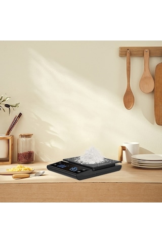 Novahub Şık Siyah Mutfak Terazisi, 3kg Kapasite, 0.1g Çözünürlük, Tip 1/2 Seçimli, Dijital, Pratik Kullanım Siyah