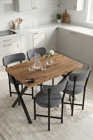 Mutfak Masası 4 Sandalyeli Set 110x70 Cm Modern Bahçe Cafe Masa Takımı 4 Kişilik Tedy 9880 Gri Çok Renkli