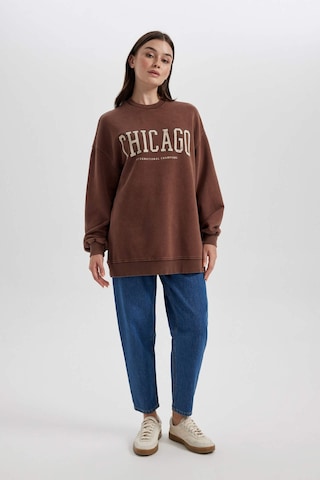 Defacto Bisiklet Yaka Baskılı İçi Yumuşak Tüylü Sweatshirt Tunik B5053AX23WNBN167 Kahve