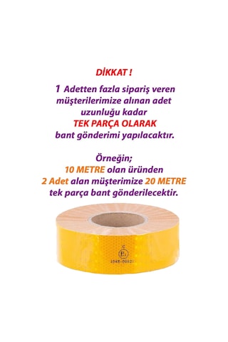 10 Mt Reflektörlü Reflektif Fosforlu Araç Oto Kamyon Şerit Bant Tüvtürk Onaylı Düz Sarı İkaz Bandı
