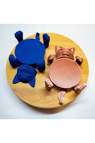 Kedi Figürlü Oynar Bardak Altlığı 3d Baskı Zen Kedi Dekoratif Stand 17 Cm