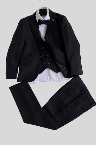 Yeleği Katlamalı Ceketli Rozetli Takım Elbise Siyah Siyah