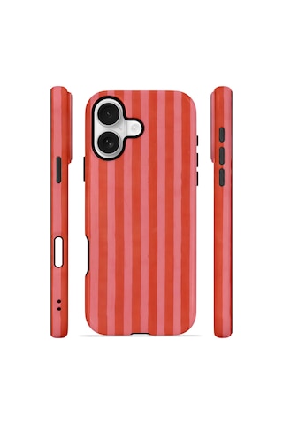 Apple iPhone Uyumlu 17 Vorian Çift Katmanlı Magsafe Kılıf Tomato Red Stripe