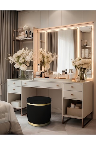 Zerafet Gold Kaplama Luxery Puf-siyah Babyface Kumaş Pofuduk Oturma Pufu&makyaj Pufu&bench