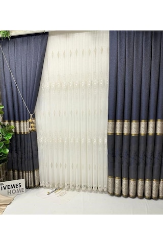 Lexroo Sierra Altın Işlemeli 108 1/3 Sık Pileli Tül Perde 250 X 250