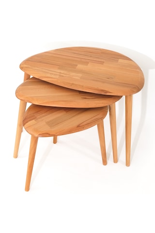 Naturel Masif Modern Doğal 3'lü Zigon Sehpa Seti