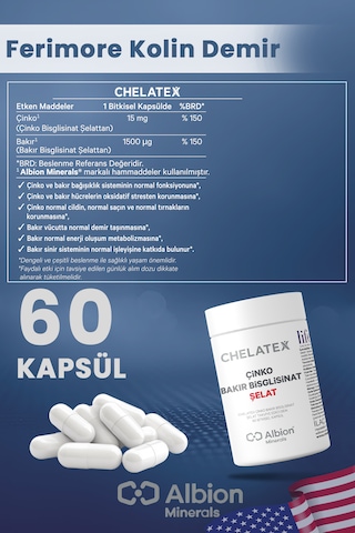 Chelatex Çinko Bakır Bisglisinat Şelat 60 Bitkisel Tablet