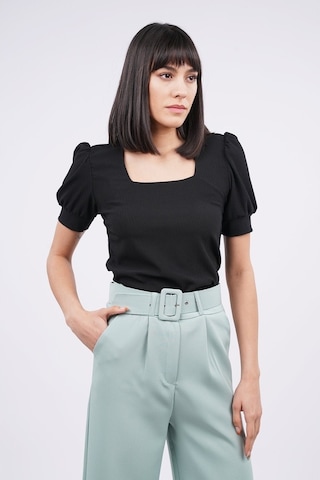 Gabria Kadın Kare Yaka Örme Bluz Siyah