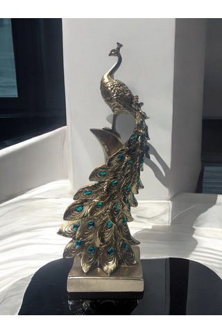 Yeşil Dikey Taşlı Tavuskuşu Dekoratif Obje - Gold