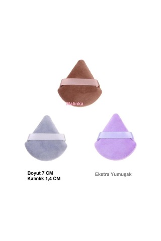 Melien Üçgen Parmak Pamuk Yıkanabilir Kadife Puf Makyaj Süngeri 3'lü