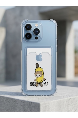 Hepsi Apple İphone Uyumlu 13 Pro Max Boş Yapma Muz Detaylı Kart Bölmeli Şeffaf Telefon Kılıfı Najmaddin Çok Renkli