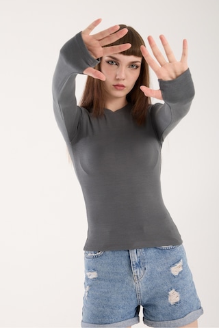 Gugus Kadın Modal/viskon Kumaş Bisiklet Yaka Parmak Geçirmeli Body Füme