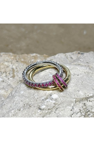 2'li Gold-pembe Yüzük Çok Renkli