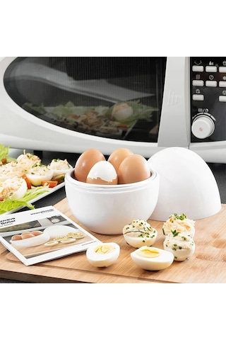 Elmpaly Beyaz 4 Yumurtalık Mikrodalga Yumurta Pişirici - Taşınabilir Pratik Mutfak Aleti